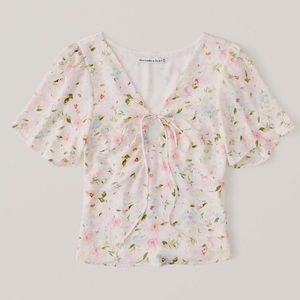 Abercrombie & Fitch Floral Flutter Sleeve Tie- Front Keyhole Strappy Blouse XS